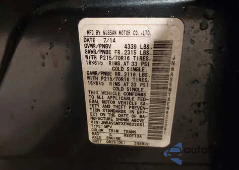 2014 Nissan Rogue Select S from USA, damaged, VIN JN8AS5MTXEW622081